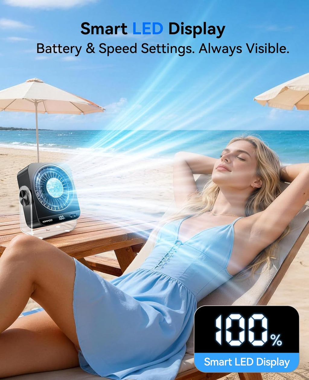USB Rechargeable Desk Fan, 199 Speeds Portable Table Fan with Ice Cooling & Digital Display, 270° Rotating Quiet Turbo Fan for Bedroom Home Office (Black)