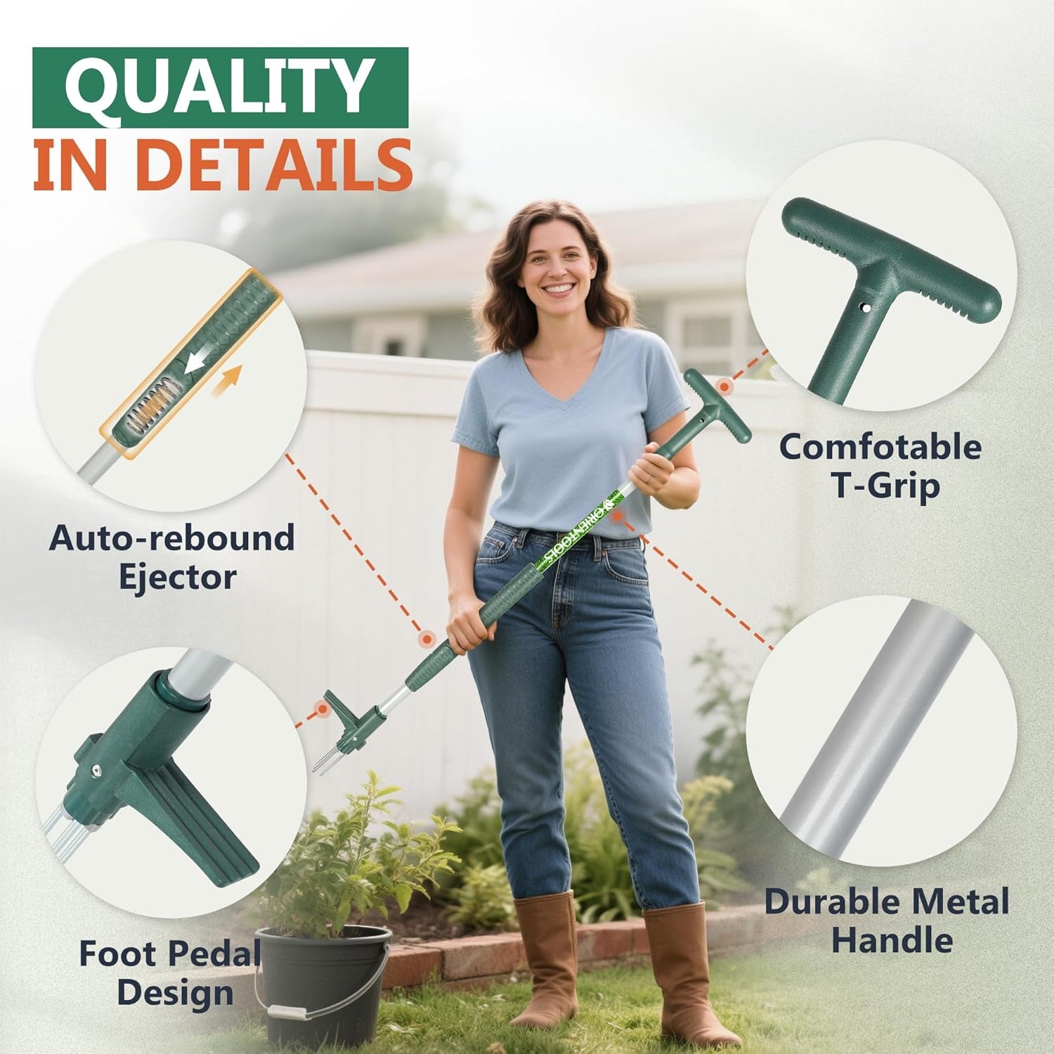 Weed Puller Stand up Weeder Hand Tool with 3 Claws for Dandelion, Steel Twist Hand Weed Root Pulling Tool, 39.4" Long Handle Lawn Easy Root Remover Garden Tool with T-Grip, Forest Green