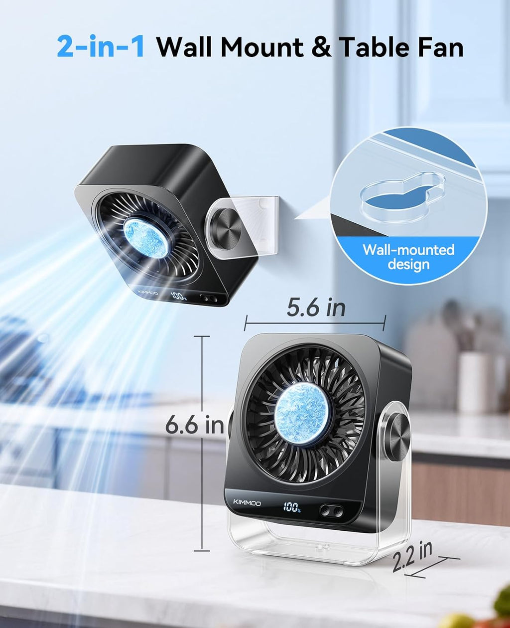 USB Rechargeable Desk Fan, 199 Speeds Portable Table Fan with Ice Cooling & Digital Display, 270° Rotating Quiet Turbo Fan for Bedroom Home Office (Black)