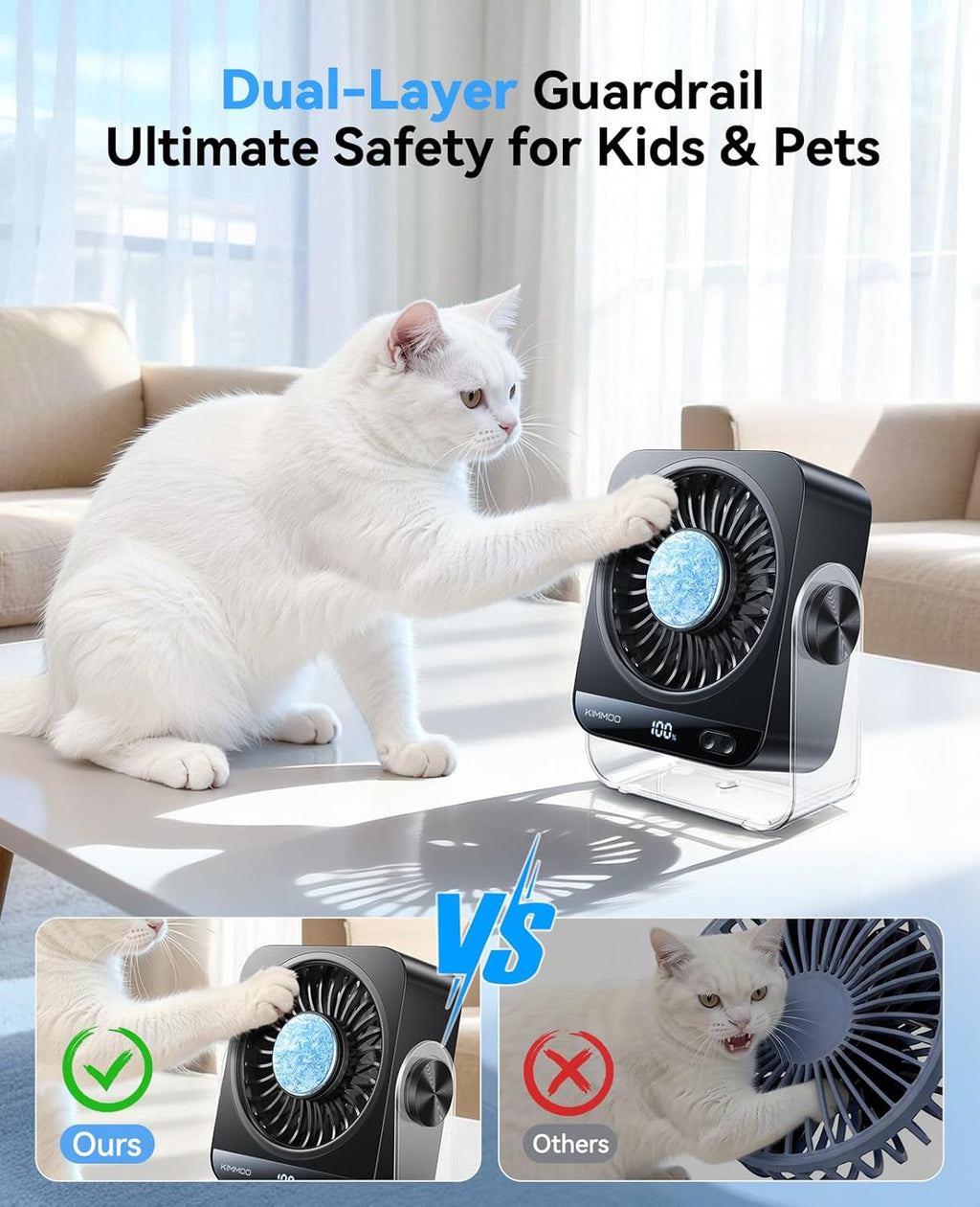 USB Rechargeable Desk Fan, 199 Speeds Portable Table Fan with Ice Cooling & Digital Display, 270° Rotating Quiet Turbo Fan for Bedroom Home Office (Black)