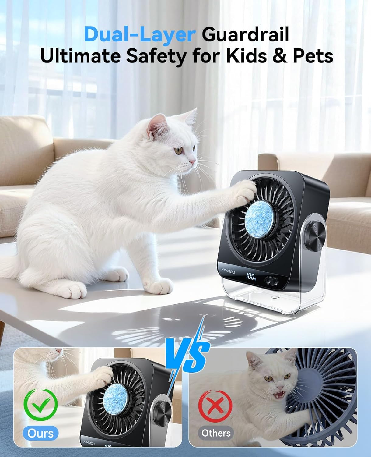 USB Rechargeable Desk Fan, 199 Speeds Portable Table Fan with Ice Cooling & Digital Display, 270° Rotating Quiet Turbo Fan for Bedroom Home Office (Black)