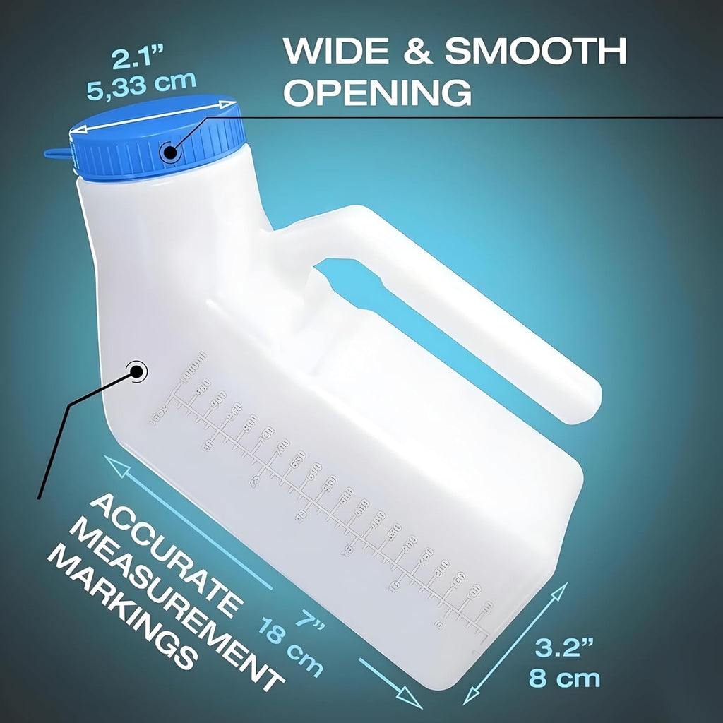 Urinals for Men Glow in the Dark Lid by  (1 Pack) - 32Oz/1000Ml Thick Plastic Mens Bedpan Bottle with Screw-On Lid - Spill Proof Urinary Chamber - Male Portable Travel Pee Bottles