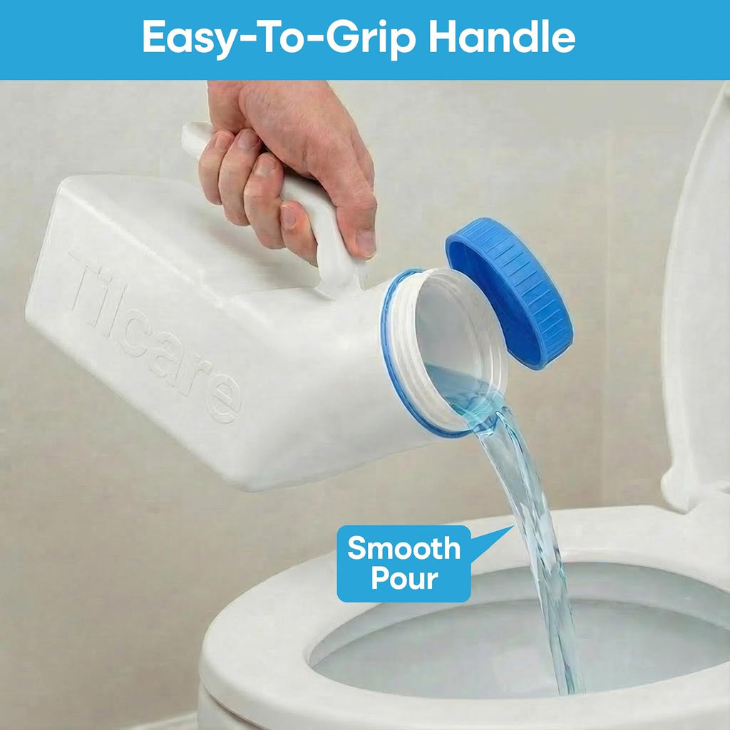 Urinals for Men Glow in the Dark Lid by  (1 Pack) - 32Oz/1000Ml Thick Plastic Mens Bedpan Bottle with Screw-On Lid - Spill Proof Urinary Chamber - Male Portable Travel Pee Bottles