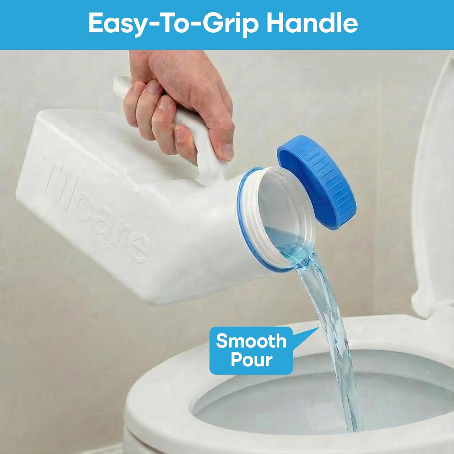 Urinals for Men Glow in the Dark Lid by  (1 Pack) - 32Oz/1000Ml Thick Plastic Mens Bedpan Bottle with Screw-On Lid - Spill Proof Urinary Chamber - Male Portable Travel Pee Bottles