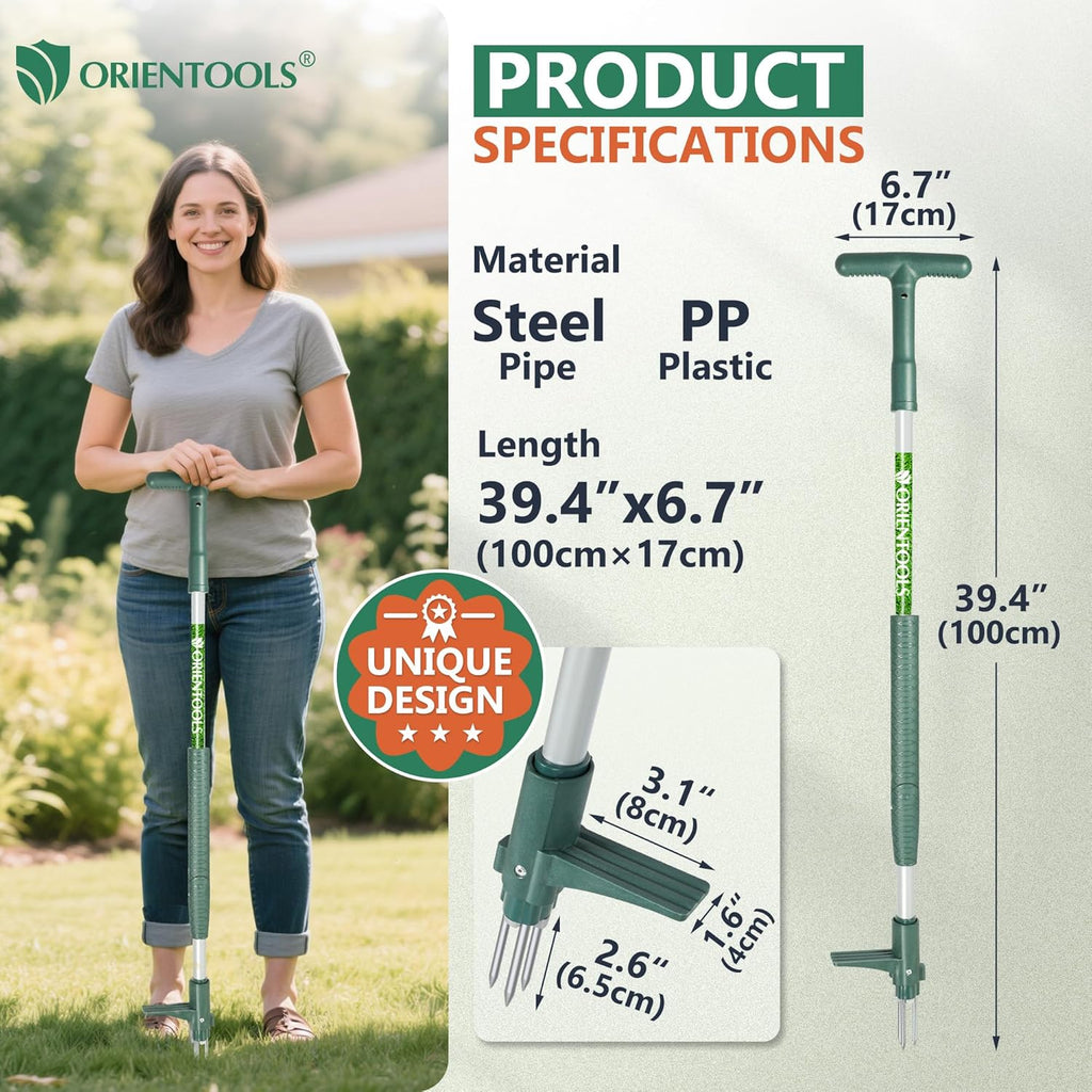 Weed Puller Stand up Weeder Hand Tool with 3 Claws for Dandelion, Steel Twist Hand Weed Root Pulling Tool, 39.4" Long Handle Lawn Easy Root Remover Garden Tool with T-Grip, Forest Green