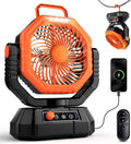 Camping Fan, 20000Mah Rechargeable Battery Fan with Remote, Stepless Speed, 270° Rotation, Timer Mode, Hook, LED Light, Personal Desk USB Fans for Outdoor Tent Camping (Orange)